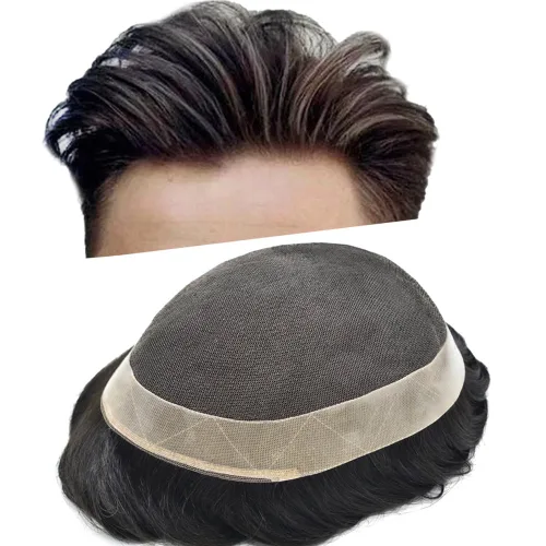 Miniatura 21 de Toupee For Men Real Human Hair Soft Swiss Lace Mens Toupee Hair Replacement System For Men Hairpieces Protesis Capilar Para Hombre 6x8 Medium light