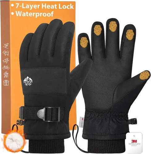 Miniatura 7 de Pixel Panda Guantes de invierno para hombre impermeables, guantes para climas fríos extremos para mujer con Thinsulate de 3M y forro polar grueso