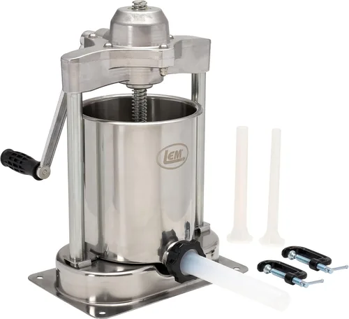 Miniatura 9 de LEM Products Embutidora vertical de salchichas de acero inoxidable Mighty Bite con tubos de relleno de plástico de 5 libras de capacidad