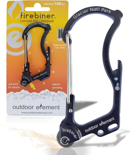 Miniatura 35 de OUTDOOR ELEMENT Firebiner Custom Engraved 6-in-1 Fire Starter Carabiner Multitool – Survival Gear EDC Keychain with Utility Blade, Bottle Opener