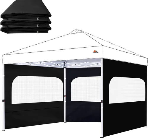 SCOCANOPY Pared lateral para marco de toldo de 10 x 10 pies con ventana de malla y cremallera, solo 3 piezas de paredes laterales, (negro)