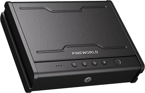Miniatura 3 de PINEWORLD Caja fuerte para armas, caja de seguridad biométrica para pistola, caja fuerte para pistola con teclado retroiluminado de huellas
