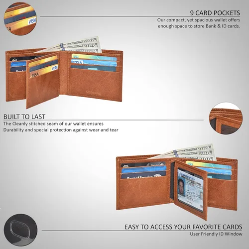 Miniatura 4 de Handmade RFID Leather Bifold Wallets For Men in Multiple Colors offering 9 Cards and 1 ID Slots