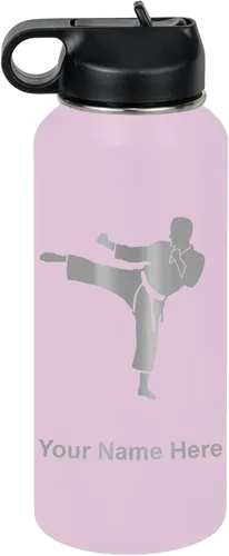 Miniatura 25 de Botella de agua personalizada LaserGram, Karate Man, de acero inoxidable con doble pared aislada al vacío con tapa abatible, regalo personalizado