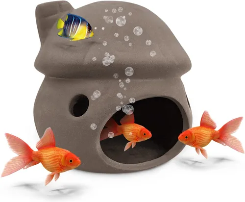 WishLotus Decoración para cuevas de acuario, escondite de peces de acuario duradero, adorno de cerámica para pecera, casa de hongos, túnel oculto