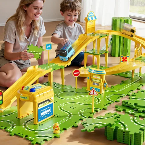 Miniatura 4 de Juego de Pistas de Carreras de Coches de Rompecabezas Grande de 3 Niveles para Niños de 3-5, Juego de Jugar con Pistas de Coches de Rompecabezas