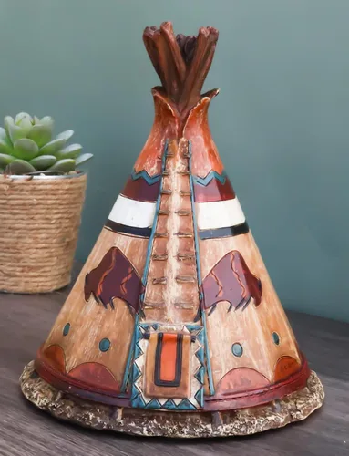Miniatura 2 de Ebros Gift Cabaña de tipi indígena tribal occidental rústica con diseño de bisonte de carga, moneda de ahorro, hucha decorativa