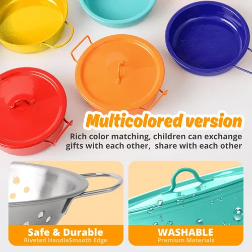 Miniatura 5 de Juego de accesorios de juguete de cocina para niños pequeños, juego de cocina para niñas y niños, incluye ollas y sartenes coloridas (verde)