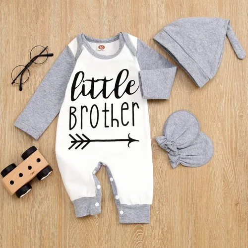 Miniatura 2 de GRNSHTS Conjunto de ropa de 3 piezas para bebé recién nacido, traje de regreso a casa, con estampado de letras, gorro, guantes, 3 piezas