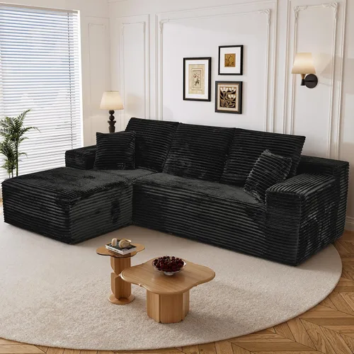 Miniatura 15 de Sofá seccional sin costuras de 108" en forma de L para sala de estar, cómodo sofá de corduroy con chaise, amplios reposabrazos, asiento profundo