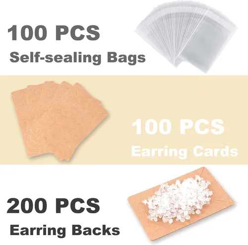 Miniatura 3 de Tarjetas de exhibición de aretes con 100 tarjetas de soporte para aretes, 200 piezas de parte trasera de aretes y 100 embalajes de joyería