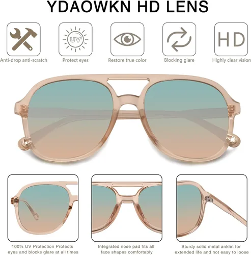 Miniatura 3 de YDAOWKN Retro Square Aviator Sunglasses for Womens Mens Vintage 70s Double Bridge Sun Glasses