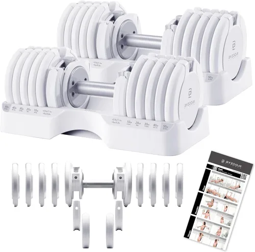 Miniatura 23 de ByZoom Fitness - Mancuerna ajustable de 12.5/25 libras – Unidad individual O juego de 2 – Peso ajustable 5-en-1 para gimnasio en casa, entrenamiento