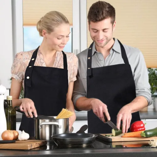 Miniatura 5 de Delantales para mujeres y hombres con bolsillos, correas ajustables, impermeable, lona para cocina, cocinero, camarera, servidor