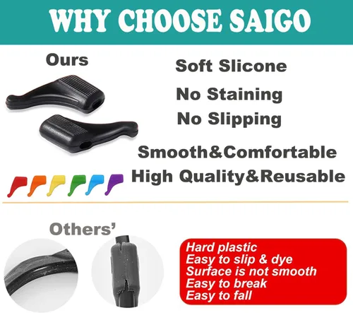 Miniatura 3 de SAIGO Ganchos antideslizantes para las orejas, retenedores de lentes de silicona para lentes de sol, 10 pares Negro