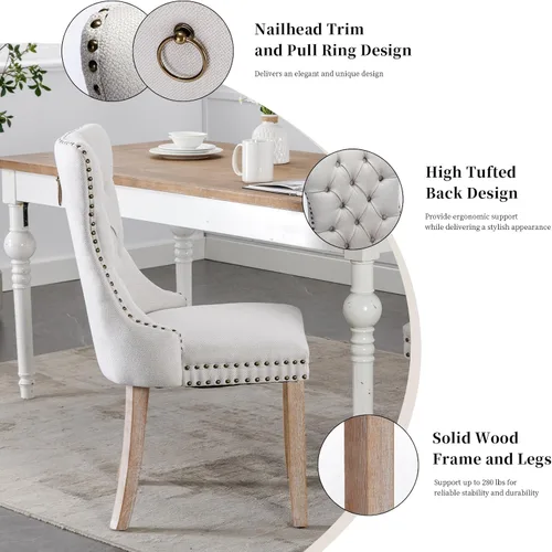 Miniatura 6 de Sillas de Comedor Juego de 4 sillas de comedor tapizadas de lino, sillas de comedor modernas de mediados de siglo, sillas de cocina y comedor
