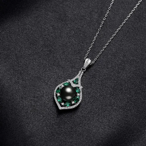 Miniatura 5 de VIKI LYNN Collar con colgante de perlas negras cultivadas de Tahití, 0.394-0.433 in, calidad AAA, plata esterlina CZ para mujer, Plata esterlina