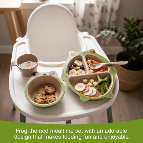 Miniatura 7 de Refresh-A-Baby Juego de alimentación ecológico de cáscara de arroz para niños, 4 piezas, incluye plato dividido, ventosa, cuchara, taza, sin BPA