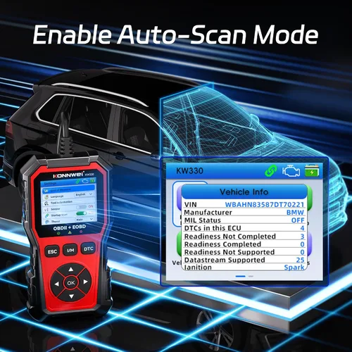 Miniatura 7 de KONNWEI Herramienta de diagnóstico del escáner OBD2 KW330, lector de código del motor con prueba de voltaje de la batería, corriente de datos