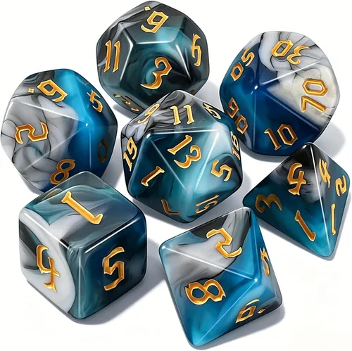 Miniatura 20 de CiaraQ DND - Juego de dados poliédricos con bolsa de dados para juegos de rol de Calabozos y Dragones RPG MTG (fuente negra y dorada)