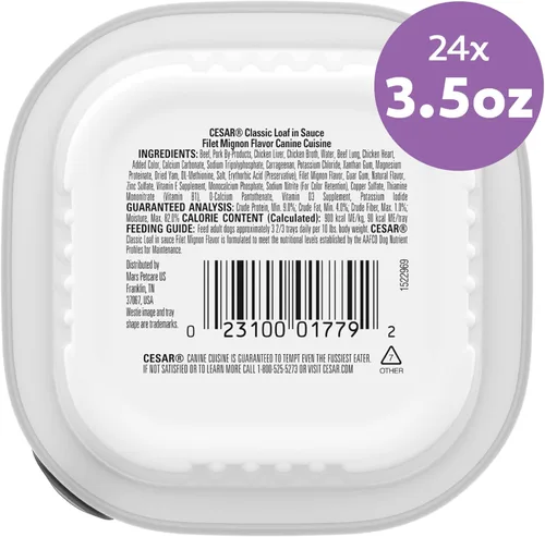 Miniatura 9 de Cesar - Comida húmeda clásica para perros en salsa sabor a filete miñón, comida húmeda para perros, bandejas fáciles de pelar de 3.5 onzas, 24