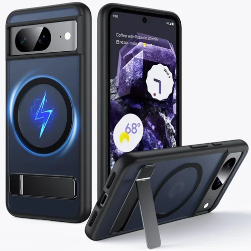 Miniatura 13 de Funda para Google Pixel 8 Pro con MagSafe [Soporte Ajustable][Carga Mientras Está de Pie][Militar a Prueba de Golpes] Parachoques de Silicona Suave