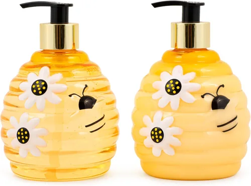 Miniatura 3 de SIMPLE PLEASURES Beehive - Juego de dispensador de jabón de manos de miel y limón – Paquete de 2 con organizador decorativo, bombas de jabón