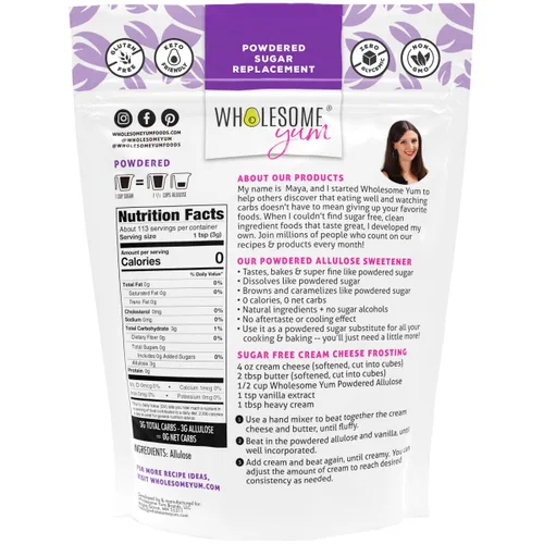 Miniatura 2 de Wholesome Yum Edulcorante de Alulosa en Polvo - Sustituto Natural de Azúcar en Polvo Keto - Sin OGM, Cero Carbohidratos, 0 Calorías, Sin Azúcar, Sin