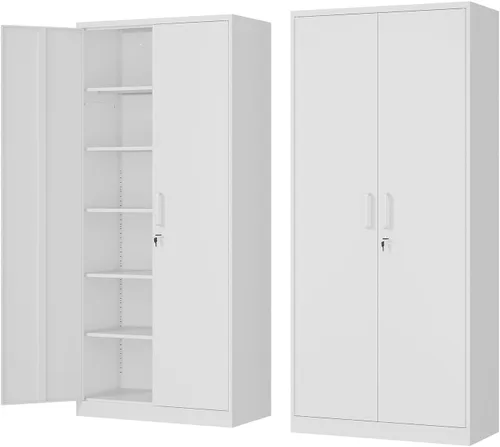Miniatura 13 de Fesbos Armario de almacenamiento de metal, archivadores de acero de 36 pulgadas de alto con puertas con cerradura y estantes ajustables, gabinete