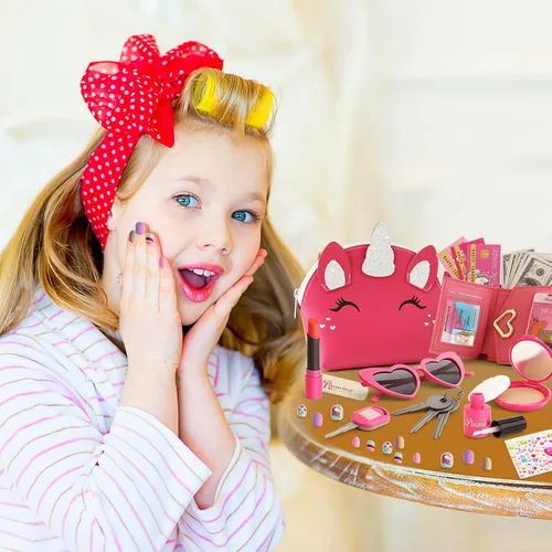 Miniatura 4 de Maquillaje de simulación para niños pequeños de 3 a 5 años, monederos para niñas de 4 a 6 años, monederos para niñas pequeñas con accesorios