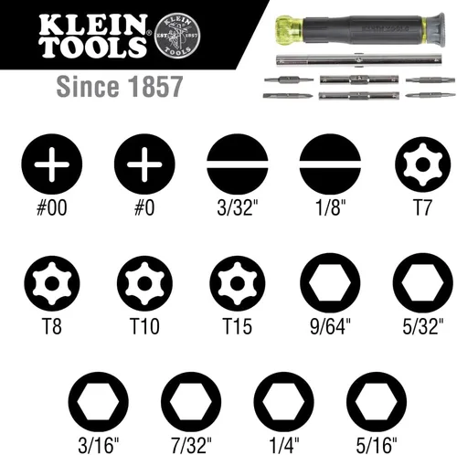 Miniatura 3 de Klein Tools 32314 Destornillador electrónico, 14 en 1 con 8 puntas de precisión, ranurado, Phillips y brocas TORX a prueba de manipulación, 6 llaves