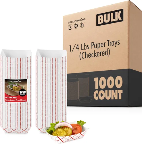 Miniatura 9 de Botes pequeños de papel para alimentos (paquete de 100) bandejas desechables de 1 libra a cuadros rojos y blancos, botes de comida ecológicos, botes