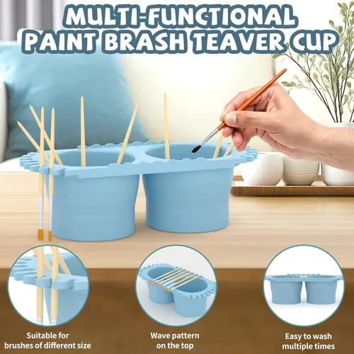 Miniatura 2 de Jalopink Taza limpiadora de pinceles de pintura, taza de enjuague de limpieza de cepillo de silicona plegable con compartimentos de limpieza dobles
