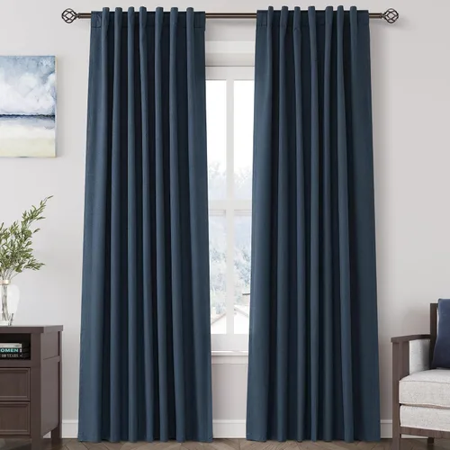 Miniatura 92 de Cortinas de lino 100% opacas para dormitorio, 102 pulgadas de largo, con pestaña trasera, bolsillo para barra, paneles acústicos con aislamiento