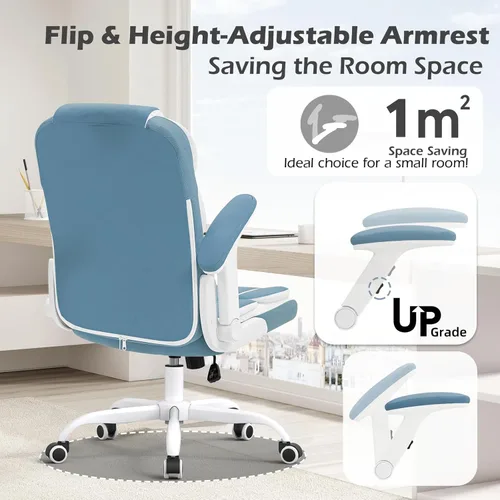 Miniatura 6 de SEATZONE Silla de Oficina Azul de Cuero Ergonómica Sillas de Escritorio Ejecutivas para Computadora Sillas Pequeñas Lindas y Rodantes Sillas