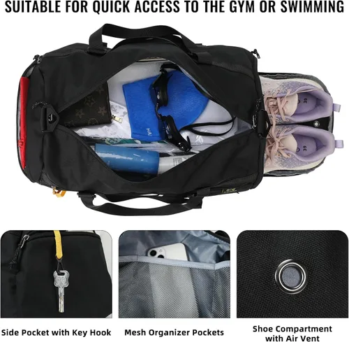 Miniatura 3 de SKYSPER Bolsa de deporte pequeña para gimnasio para hombres y mujeres, bolsa de viaje para llevar durante la noche para el fin de semana, natación