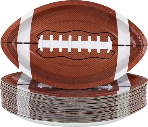 ADXCO 50 platos de papel con forma de fútbol, suministros para fiestas de fútbol para decoración de cumpleaños, juegos deportivos, 9.4 x 5.9 pulgadas