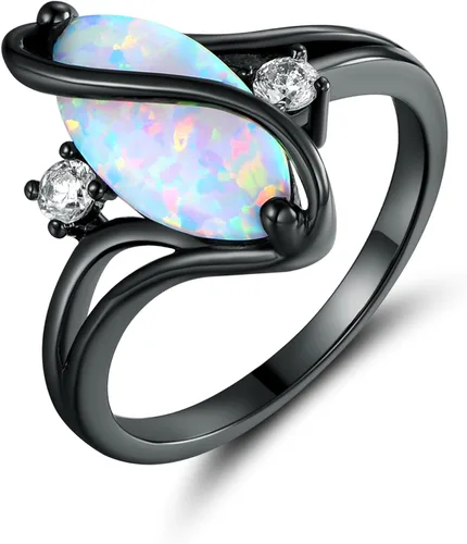 Barzel - Anillo chapado en oro rosado y oro blanco con rubí sintético, ópalo de fuego blanco y detalles en circonia cúbica