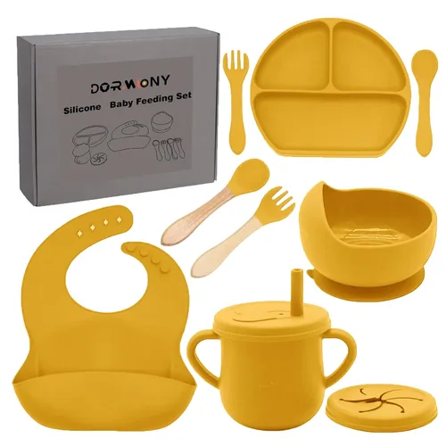 Miniatura 9 de Juego de alimentación para bebés 100% de silicona, sin BPA, con ventosa, plato dividido, juego de platos de autoalimentación para niños pequeños