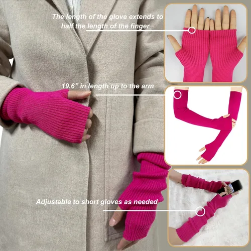 Miniatura 3 de Guantes cálidos de cachemira de brazo largo para mujer, guantes de invierno acogedores sin dedos, calentadores de brazos suaves, gran regalo