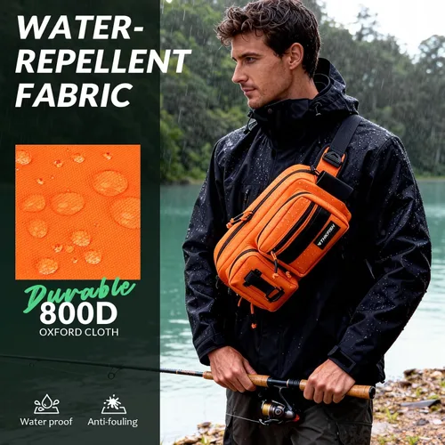 Miniatura 5 de THKFISH Riñonera de pesca - Riñonera impermeable para mujeres y hombres - Bolsa portátil para pesca al aire libre y con mosca (negro, grande)