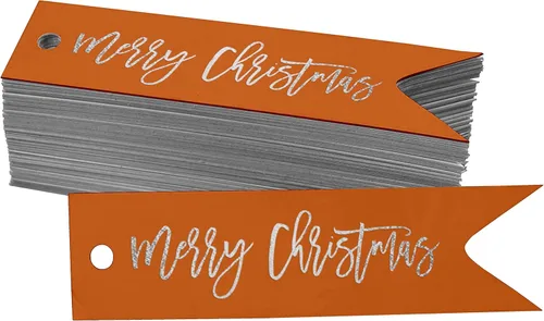 Miniatura 24 de Etiquetas de papel colgantes con texto en inglés "Merry Christmas", 50 unidades Blanco