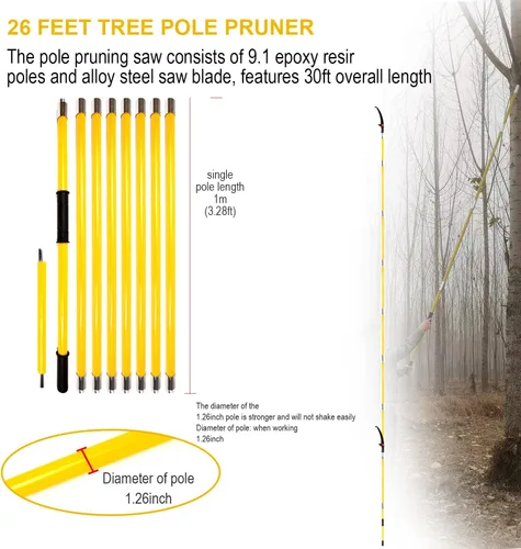 Miniatura 6 de Podadora de poste de árbol de 30 pies, mango duradero para recortar árboles, ramas manuales para herramientas de jardín, podadoras, sierras de poste