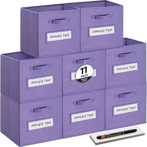 Miniatura 23 de Cubos de almacenamiento de tela (juego de 8) cubos de almacenamiento de 11 pulgadas, cubos de almacenamiento con 8 etiquetas, tarjetas de ventana