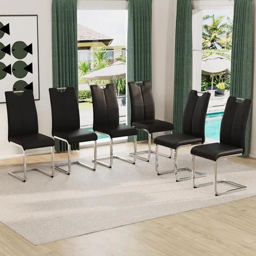 Miniatura 36 de Juego de sillas de comedor modernas (2 unidades) de piel sintética PU con respaldo alto tapizadas con patas doradas de metal para cocina y comedor