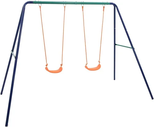 Miniatura 10 de Juego de columpios para niños con anillos de gimnasia y 4 asientos, juego de deslizadores de metal con marco de acero y 2 asientos de columpio con 1