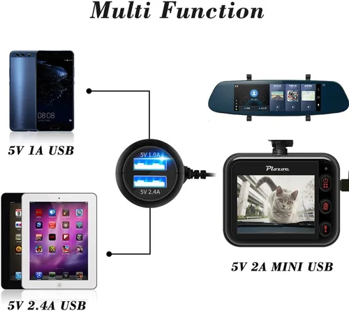 Miniatura 4 de Cargador de cámara para salpicadero, Plozoe Car Dash Cam Cable de alimentación USB Adaptador de carga de vehículo para GPS GPS Nuvi Gar 'min, Mirror