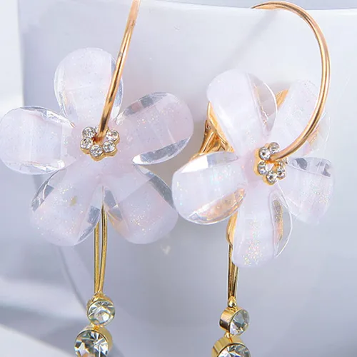 Miniatura 8 de 1 par de aretes colgantes con forma de gota y colgante, aretes colgantes florales con diamantes de imitación para mujeres, adolescentes, niñas
