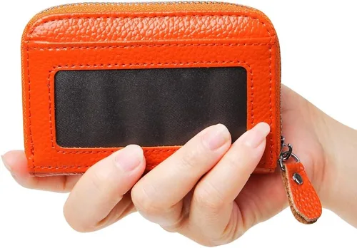 Miniatura 5 de Cartera de acordeón de cuero con bloqueo RFID con 12 ranuras para tarjetas de crédito