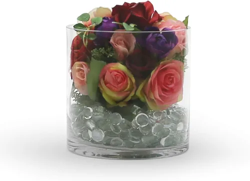 Miniatura 4 de WGV - Jarrón cilíndrico, 7 pulgadas de ancho, 7 pulgadas de alto, cristalería transparente de gran diámetro, recipiente floral, terrario para boda